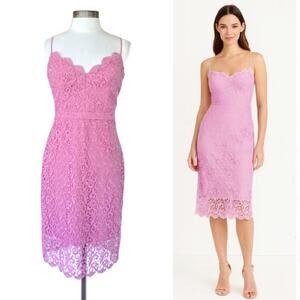 J CREW Guipure Lace Spaghetti Strap Sheath Dress Sz 6 Pink Orchid Dainty Pretty